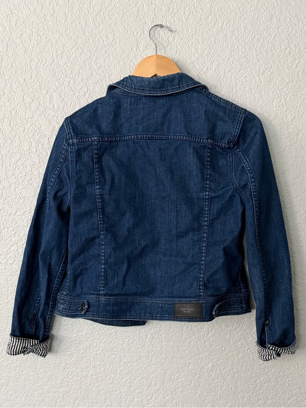 kate spade Brooke Street Dark Blue Denim Jacket with Striped Cuff Detail - Picture 4 of 5